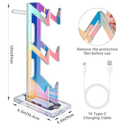 NiHome Controller Holder & Headphone Stand, LED Acrylic 3-Tier Gaming Desk | USB-Powered 7 Colors 3 Modes, Anti-Slip Headset Cable Management, Gamer Gift For PS5 Xbox - size: 3-Tier