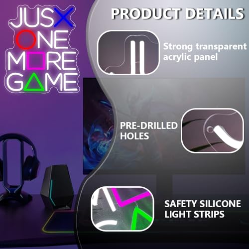 Gamer Neon Sign for Wall Decor,Just One More Game LED Light Sign Backdrop for Club Party Man Cave Boys Bedroom Video Game Room,Best Gaming Gift for Gamer Teens Boys Men Women USB Powered（14.2"*12.3"） - style: Game-1