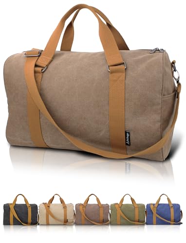 Travel Duffel Bag - 40L Weekender Carry-On, CanBoss (Brown) | Spacious 40L canvas weekender duffle for women & men - gym, travel and carry-on bag with trolley sleeve and 6 pockets - color: Brown