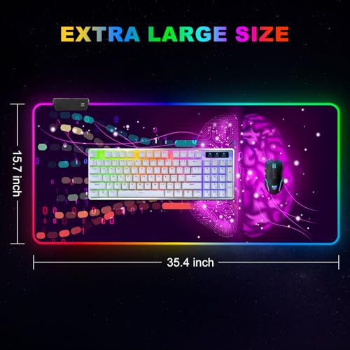ARTSO Purple RGB Gaming Mouse Pad, XXL Large Extended Glowing Led Keyboard Mat, Cool Mouse pad Desk Pad Non-Slip Computer Mousepad Mat 35.4 x15.7 Inch, Technology Brain - color: Purple Technology Brain