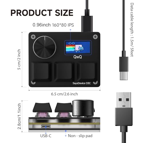O3C Rapid Trigger Keyboard With Hall Magnetic Switch For OSU Geometry Dash | Rhythm Games,with Knob and Screen,Copy Paste,Shotcut,Macro Hotswap Mini Keypad Magnetic Linear Switches - color: Black, size: Gateron KS-20 White Switch