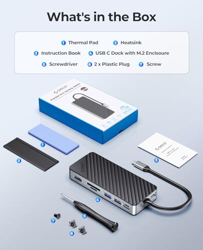 ORICO USB-C Hub with M.2 SSD Enclosure, 8-in-1 USB C Docking Station Fits M.2 NVMe/SATA SSD, 10Gbps, 4K@60Hz HDMI, 100W PD, SD/TF Card Reader - style: with SD/TF