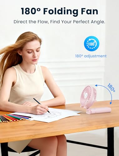 HandFan 5200mAh Handheld Fan Rechargeable, 20H Runtime Hand Fan, 3 Speeds Strong Airflow, Personal 180° Foldable Portable Fans for Travel/Summer/Concerts/Lash/Commute, Gifts for Women (Cherry Pink) - color: Cherry Pink