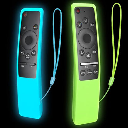 (2 Pack) Cover for Samsung Remote Silicone Protective Case Compatible with Samsung TV Remote Control Cover BN59 Series Glow in The Dark Remote Skin Sleeve - color: Glow blue & Glow green