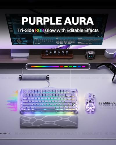 GravaStar Mercury K1 75% Wireless Mechanical Gaming Keyboard RGB Backlit | Gasket Mount, Hot Swappable Linear Switches, Creamy Sound Keyboard, 2.4GHz/USB-C/Bluetooth 5.0, for Win/Mac【Lavender Purple】 - color: Lavender Purple