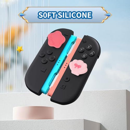 PERFECTSIGHT Cute Switch 2 Joycon Thumb Grips Caps, 4 PCS Switch2 Kawaii 3D Silicone Analog Thumbstick Button Cover for NS Switch 2 Joystick Caps, Pink Shell+Star - color: Pink Shell+Star