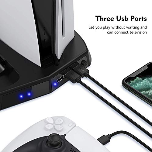 Vertical Stand Charging Station with Cooling Fan for Play Station 5 | Dual Controller Charging Station Horizontal Organizer with 3 USB Hub for Dual Sense 5& PS 5 Digital Edition