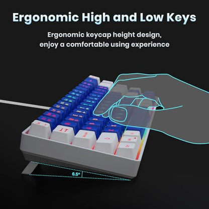 GEODMAER 65% Gaming Keyboard, LED Backlit Mini Wired Keyboard, Ultra-Compact Anti-Ghosting No-Conflict 68 Keys Membrane Gaming Wired Keyboard for PC Laptop Windows Gamer