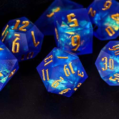 Cusdie Frosted Dice Sharp Edges DND Dice, 7 PCs D&D Dice, Handcrafted Polyhedral Dice Set, for Role Playing Game Pathfinder(Blue) - color: Frosted-blue