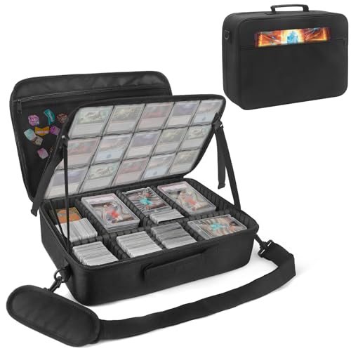 Card Deck Storage Bag for 2000+ Cards,3-Layer MTG Bag Card Storage Box with 10 Customizable Partitions & Adjustable Shoulder Strap,Trading Card Case Fits for MTG,YuGiOh,TCG,Magic,Sports Cards - Black