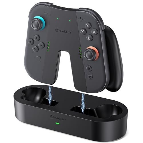 NEWDERY Charging Grip & Charging Dock for Switch 2 | Magnetic Grip Controller Compatible with Switch 2 Joycons, Play While Charging with LED Indicator, Black