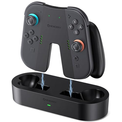 NEWDERY Charging Grip & Charging Dock for Switch 2 | Magnetic Grip Controller Compatible with Switch 2 Joycons, Play While Charging with LED Indicator, Black