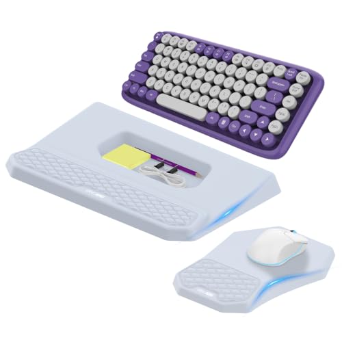 Ergonomic Wrist Rest with Keyboard Stand and Mouse Pad for Easy Typing | Keyboard Holder with Storage Slot, Mousepad for Carpal Tunnel Pain Relief with Massage Bulge and Slow Rebound Memory Foam - color: Light Purple