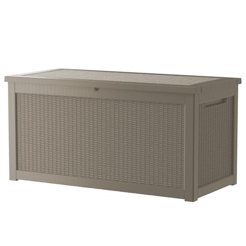 TARKARI 330 Gallon Outdoor Storage Box Waterproof, Resin Deck Boxes with Lockable Lid & UV-Resistant for Patio, Pool, Garden Furniture Cushions & Accessories, Coffee - color: Coffee, size: 330 GAL