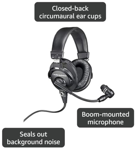 Audio-Technica BPHS1 Broadcast Stereo Headset with Dynamic Cardioid Boom Mic (Renewed)