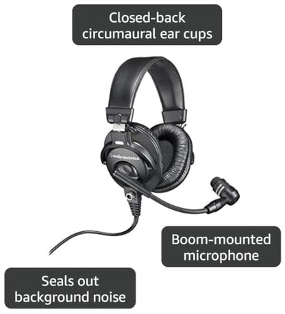 Audio-Technica BPHS1 Broadcast Stereo Headset with Dynamic Cardioid Boom Mic (Renewed)