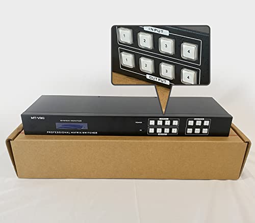 MT-VIKI 4K HDMI Matrix Switch 4x4 with Audio Extraction +Web GUI+ Remote, Rack Mount Switcher & Splitter, 4K@30Hz, EDID, RS232, LAN Port, APP for Conference Room, Church (4 in 4 Out) - size: 4X4 4K30Hz