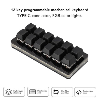 LICAEVEY One Handed Macro Mechanical Keyboard, 12 Keys Hot Swappable RGB Gaming Keypad, Programmable Mini Red Switch Keyboard, for OS X, for for Pi (Black)