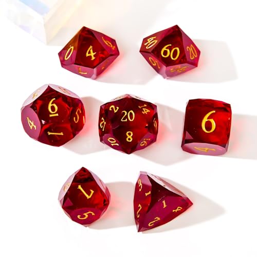 Multifaceted Resin DND Dice Set 7 PCS – Transparent Polyhedral Role Playing Dice for Dungeons & Dragons, Pathfinder, RPG and Tabletop Games(RED) - color: Multifaceted -Red