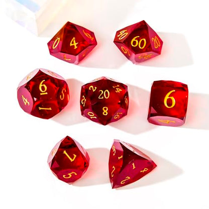 Multifaceted Resin DND Dice Set 7 PCS – Transparent Polyhedral Role Playing Dice for Dungeons & Dragons, Pathfinder, RPG and Tabletop Games(RED) - color: Multifaceted -Red