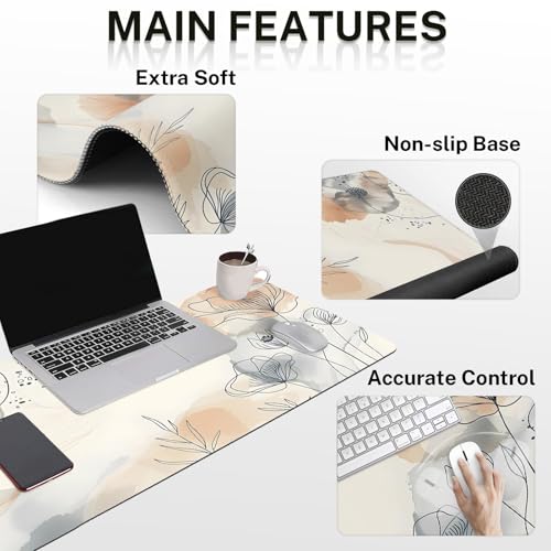 Arttown Watercolor Flower Leaf Desk Mat Summer Mouse Pad Set 4 in 1 Botanical Ergonomic Design Large Desk Pad + Keyboard Wrist Rest + Mouse Wrist Rest + Coaster Suitable for Home Office Study Game - color: Watercolor Botanical