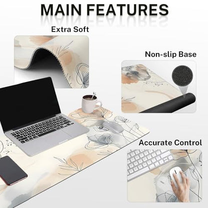 Arttown Watercolor Flower Leaf Desk Mat Summer Mouse Pad Set 4 in 1 Botanical Ergonomic Design Large Desk Pad + Keyboard Wrist Rest + Mouse Wrist Rest + Coaster Suitable for Home Office Study Game - color: Watercolor Botanical