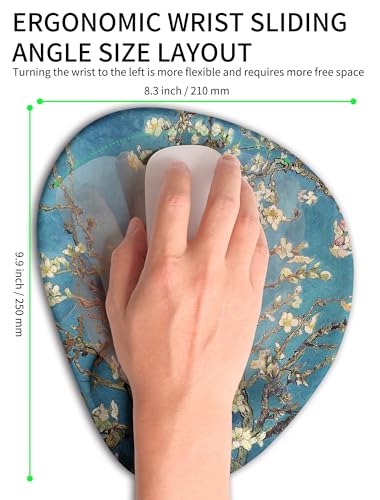 Palm-Rest and Wrist-Hugging Mouse Pad Wrist Rest, Ergonomic Wrist Support with Curve Fitting Cushioned Memory Foam for Carpal Tunnel Pain Relief, 9.9 x 8.3 Inch, Van Gogh Apricot Blossom - color: Van Gogh Apricot Blossom