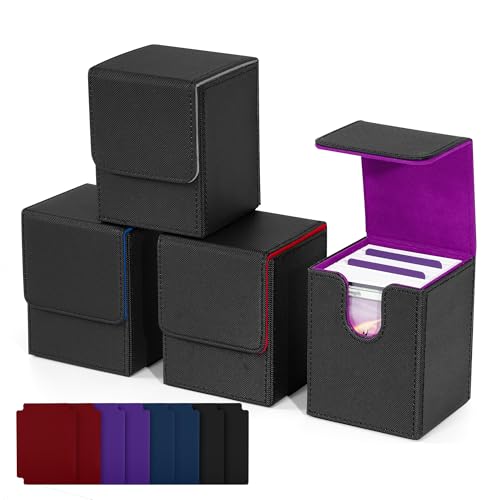 ZLCA Card Deck Box for Trading Cards,PU Leather Magnetic Card Storage Box Fits for TCG CCG Magic Game Cards(Black Set) - color: 4pcs-Multicolor, size: B-Vertical