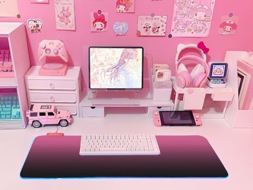 JMIYAV Pink RGB Gaming Mouse Pad 31.5x12 Inch PC XL Large Extended Glowing Led Light Up Desk Pad Non-Slip Rubber Base Computer Cute Mousepad Mat Desk Accessories Gaming Setup 83-MF - color: Black-to-pink gradient