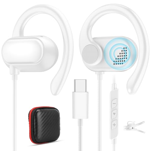 USB Type C Headphone Open Ear Adjustable Over Ear Hook Headset Corded Earphone Laptop Wired Earbuds for iPhone 17 Pro Max 16 16e 15/Samsung A17 A16 S25 S24 S23 for iPad A16/Pixel 10 9a - color: White