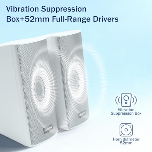ColorFire White Computer Speakers, RGB PC Speakers, 52mm Full-Range Sound | Neon Lighting, USB, TF Card Modes, 3.5mm Microphone Input, Headphone Output