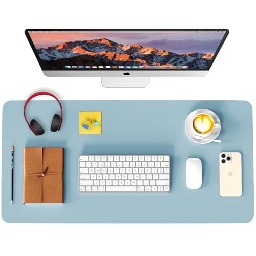 Leather Desk Pad Protector, Waterproof Mouse Pad, PU Desk Mat, Office Desk Cover, Desk Writing Mat for Office/Home/Work/Cubicle (Light Blue) 23.6x13.7 in - color: Light Blue, size: 23.6“ x 13.7"