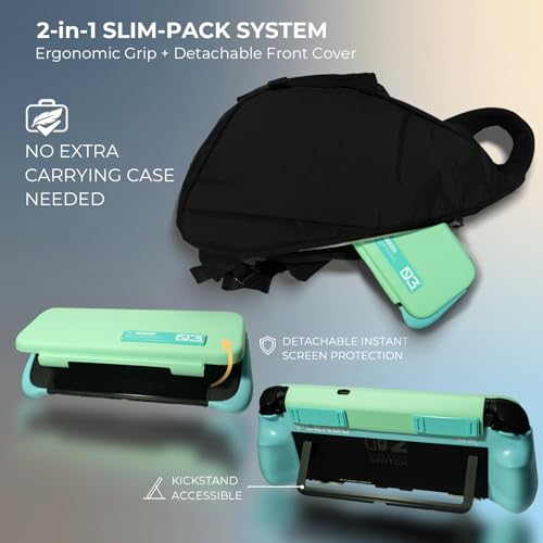 Plenbo - FoldeX Grip Case with Detachable Flip Cover for Nintendo Switch 2, Dockable Ergonomic Handheld Protective Shell, 3-Mode Compatible Joy-Con 2 Controller Grip- Turquoise & Mint - color: Turquoise & Mint