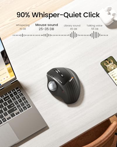 ProtoArc EM01 NL Wireless Trackball Mouse, Thumb Control, Silver | 0/20° Adjustable Angle to Reduce Fatigue, Triple-Device Bluetooth & 2.4G USB-A for Office Use, Silent Click, Easy to Clean - color: Silver Ball