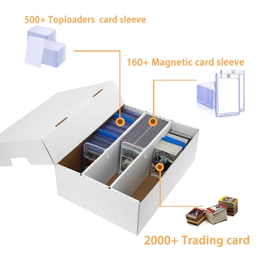 3 Row Trading Card Storage Box – Holds 2400 Cards, Fits Toploaders & Magnetic Cases, Includes 100 Sleeves, 16 Dividers & 6 Supports – Sport Card Organizer - style: 2 pack