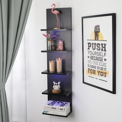 5 Tier Wall Shelf Unit, Black, RGB Lack Shelf with Light | Vanity Shelves, For Room, Office, Bathroom, Remote Control - color: 5 Tier Rgb Black