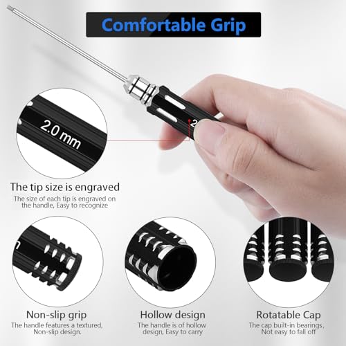 RC Tool Kit,Hex Screwdriver w/3/23",5/64",1/16",0.05",1.5/2.0/2.5/3.0mm | 8 Pcs Hexagon Allen Precision Screwdriver Set Compatible with Traxxas Arrma RC Cars RC Model Car Helicopter - color: Black