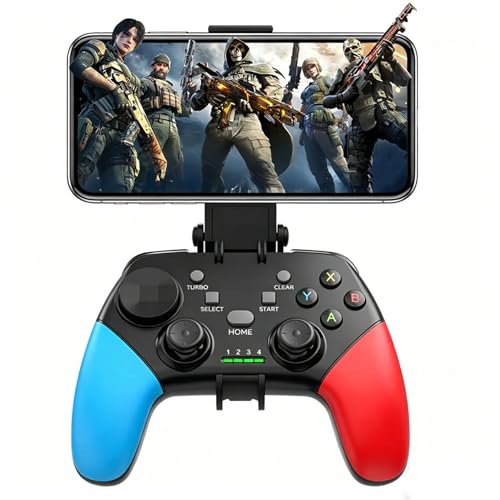 arVin Game Controller for iPhone/iOS/Android/PC/Steam Deck with Phone Holder, Turbo, Wireless Gamepad Joystick for iPhone 15/14/13/iPad/MacBook/Samsung Galaxy/Tablet, Call of Duty, Apex -Direct Play - color: Red&Blue