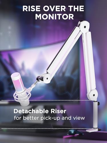 InnoGear Mic Arm Microphone Boom Arm Cable Management for Blue Yeti, White | Desk Mount, for Shure Fifine, Professional Appearance, Extendable, Horizontal Reach 32.3", 3.5 lb Weight Capacity, Heavy-Duty - color: White, style: Standard Clamp