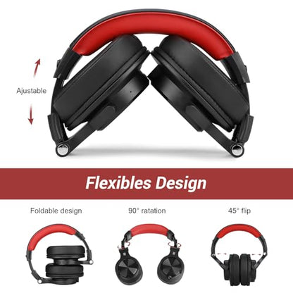OneOdio A70 Bluetooth Over Ear Headphones, Wireless Headphones w/ 72H Playtime, Hi-Res, 3.5mm/6.35mm Wired Audio Jack for Studio Monitor & Mixing DJ Guitar AMP, Computer Laptop PC Tablet - Red - color: Red