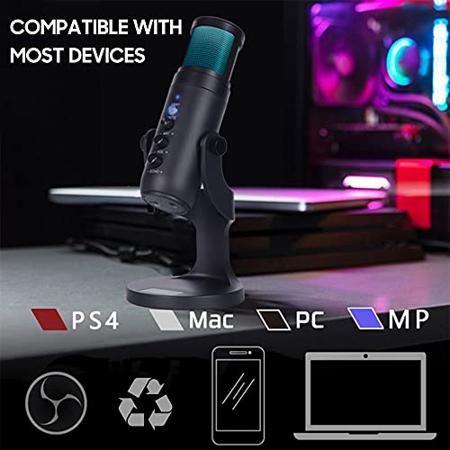 LiebeWH Desktop RGB USB Condenser Microphone 360° Adjustable for Recording Podcast Live Streaming Gaming