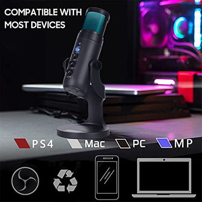 LiebeWH Desktop RGB USB Condenser Microphone 360° Adjustable for Recording Podcast Live Streaming Gaming