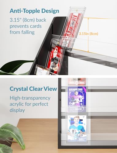 NiHome Trading Card Display Stand, 4-Tier Wood Acrylic for Graded PSA Slabs | Stackable Space-Saving Organizer Holds Up to 20 Toploaders or 16 Cases with Protective Clear Dividers