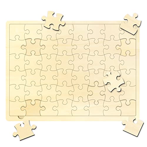 48 Piece Blank Puzzle with Tray to Draw on, Each Piece is Unique, Custom Puzzle 14.2x10.6 Inches for Crafts & DIY, Make Your Own Wooden Jigsaw Puzzles