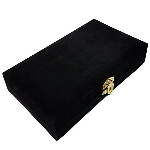 Marion Domino Double 6 Black & White Two Tone Jumbo Tournament Professional Size with Spinners in Elegant Black Velvet Case. - color: Two Tone Black-white