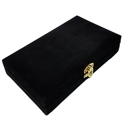 Marion Domino Double 6 Black & White Two Tone Jumbo Tournament Professional Size with Spinners in Elegant Black Velvet Case. - color: Two Tone Black-white