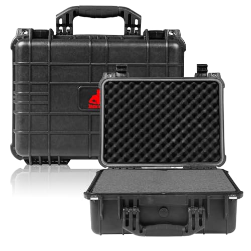Jack Boss 16x 12.8x 6.8 Inch Hard Case, Portable Weather Waterproof Protective Camera Case with Customizable Foam, Fit Use of Drones, Camera, Equipments, Black - color: BLACK, size: 16x12.8x6.8 in