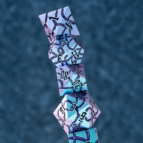 Metal Dice for DND - Ancient Cracked – Blue Shift Purple Glitter Cracks | Beautiful 7pc Polyhedral Dice Set, Smooth Rolling, Role Playing Games (RPG), Compatible with D&D, for Dungeons and Dragons - color: Blue Purple With Purple Glitter