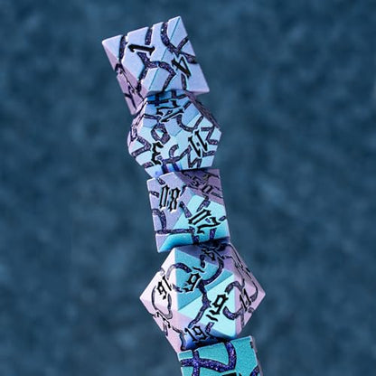 Metal Dice for DND - Ancient Cracked – Blue Shift Purple Glitter Cracks | Beautiful 7pc Polyhedral Dice Set, Smooth Rolling, Role Playing Games (RPG), Compatible with D&D, for Dungeons and Dragons - color: Blue Purple With Purple Glitter