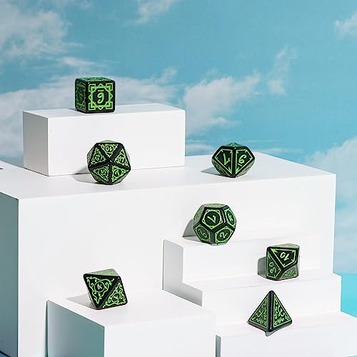DND Dice Set -D&D Polyhedral Dice (7 Pcs) Druid Dice with Leather Dice Bag for Role Playing Dice Games RPGs(Druid - Black Green) - color: Druid - Black Green